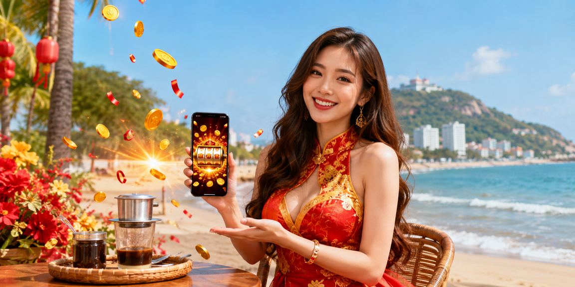Người chơi trải nghiệm slot game tại Vũng Tàu bên tách cà phê